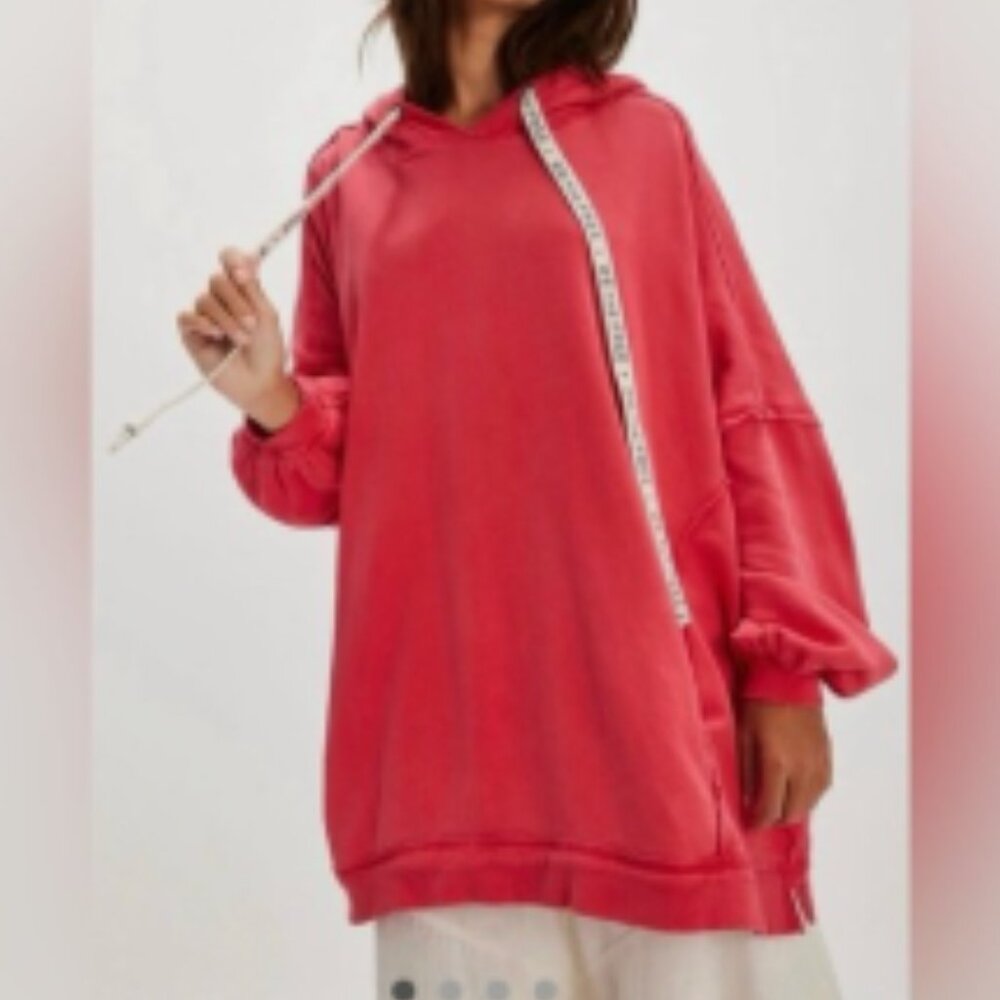 NWT Free People We The Free Hoodie in High Risk Red Size Medium - Picture 2 of 6